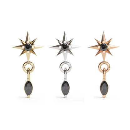 14K Gold Black Marquise Diamond Starburst Dangle Threadless End
