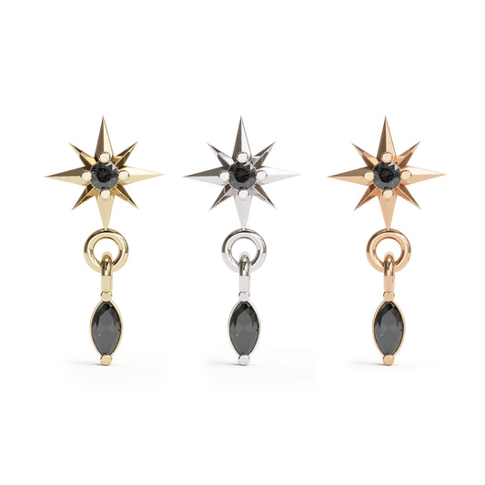 14K Gold Black Marquise Diamond Starburst Dangle Threadless End