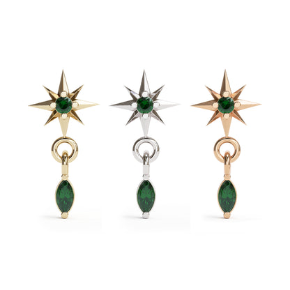 14K Gold Marquise Emerald Starburst Dangle Threadless End