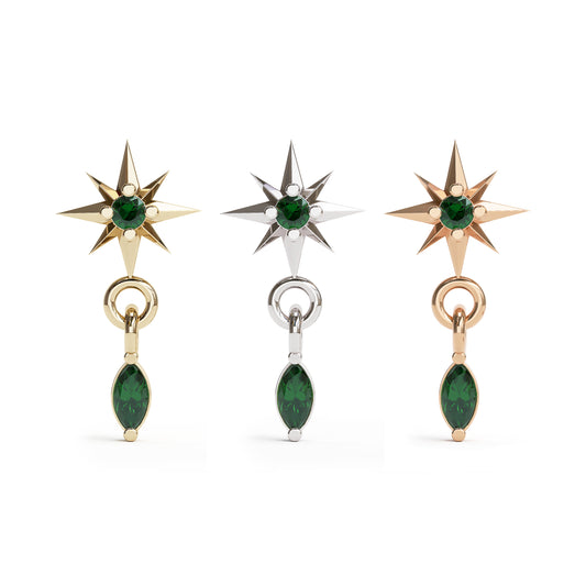 14K Gold Marquise Emerald Starburst Dangle Threadless End
