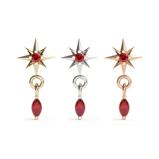 14K Gold Marquise Ruby Starburst Dangle Threadless End