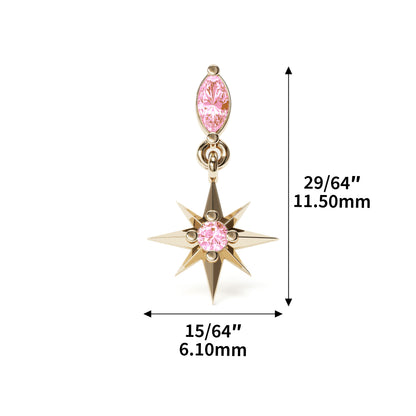 14K Gold Pink Tourmaline Dangle Threadless End