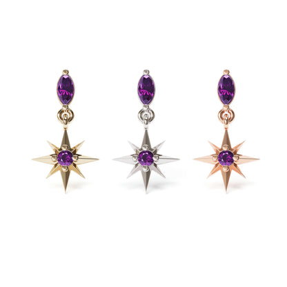 14K Gold Amethyst Starburst Dangle Threadless End