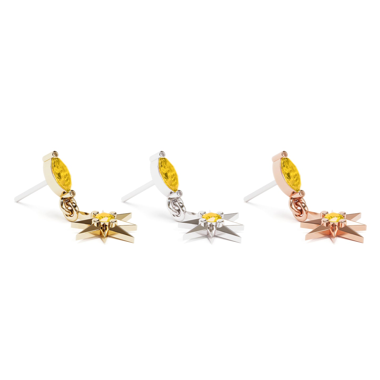 14K Gold Citrine Starburst Dangle Threadless End