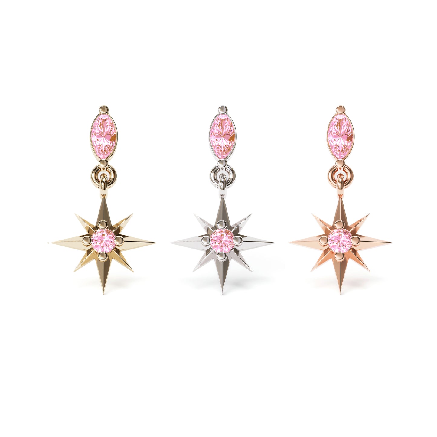 14K Gold Pink Tourmaline Dangle Threadless End