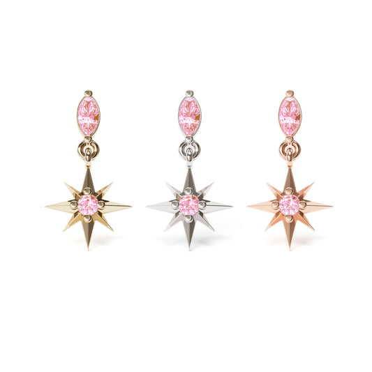 14K Gold Pink Tourmaline Dangle Threadless End