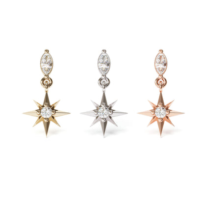 14K Gold Diamond Starburst Dangle Threadless End