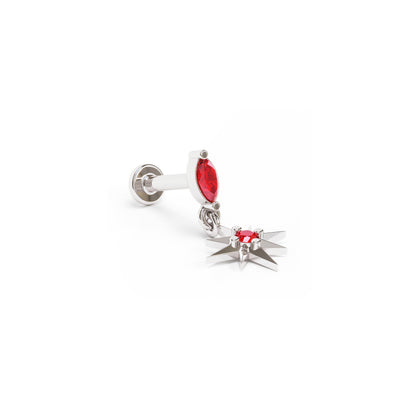 14K Gold Ruby Starburst Dangle Stud