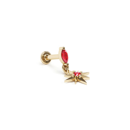14K Gold Ruby Starburst Dangle Stud