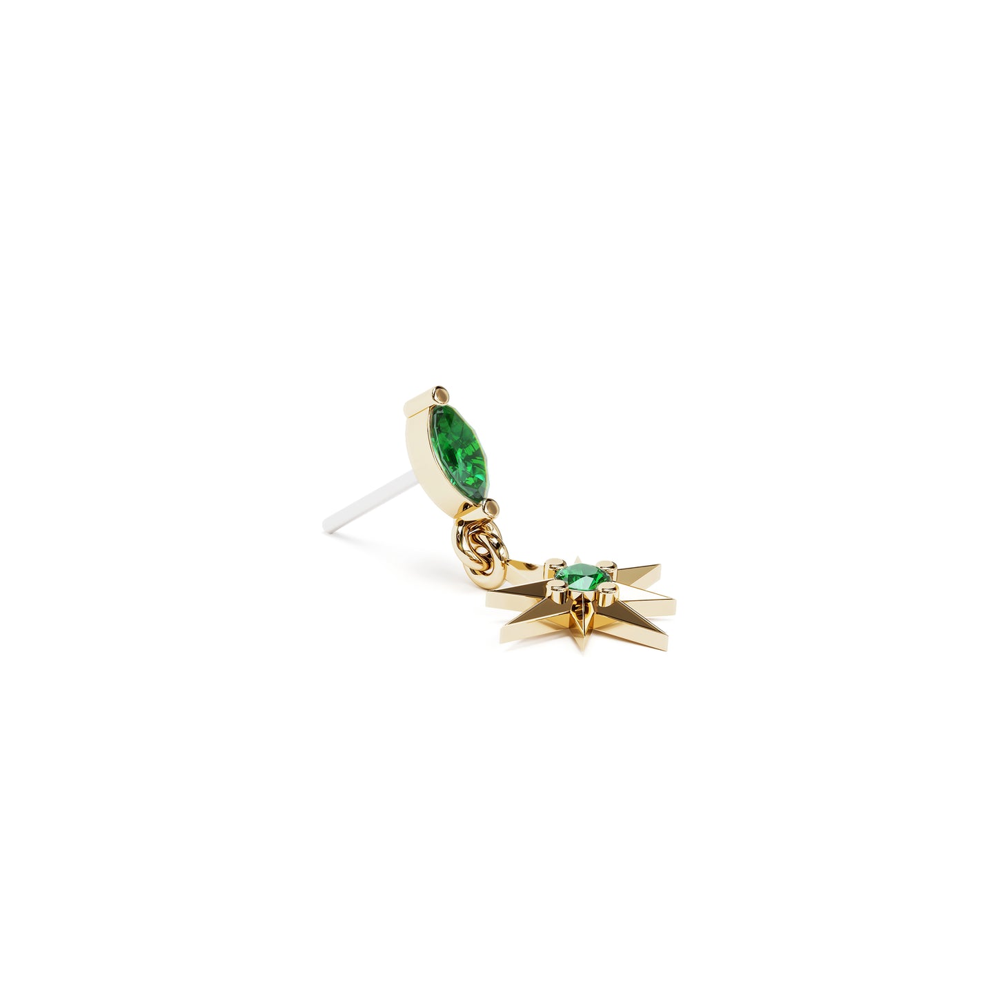 14K Gold Emerald Starburst Dangle Threadless End