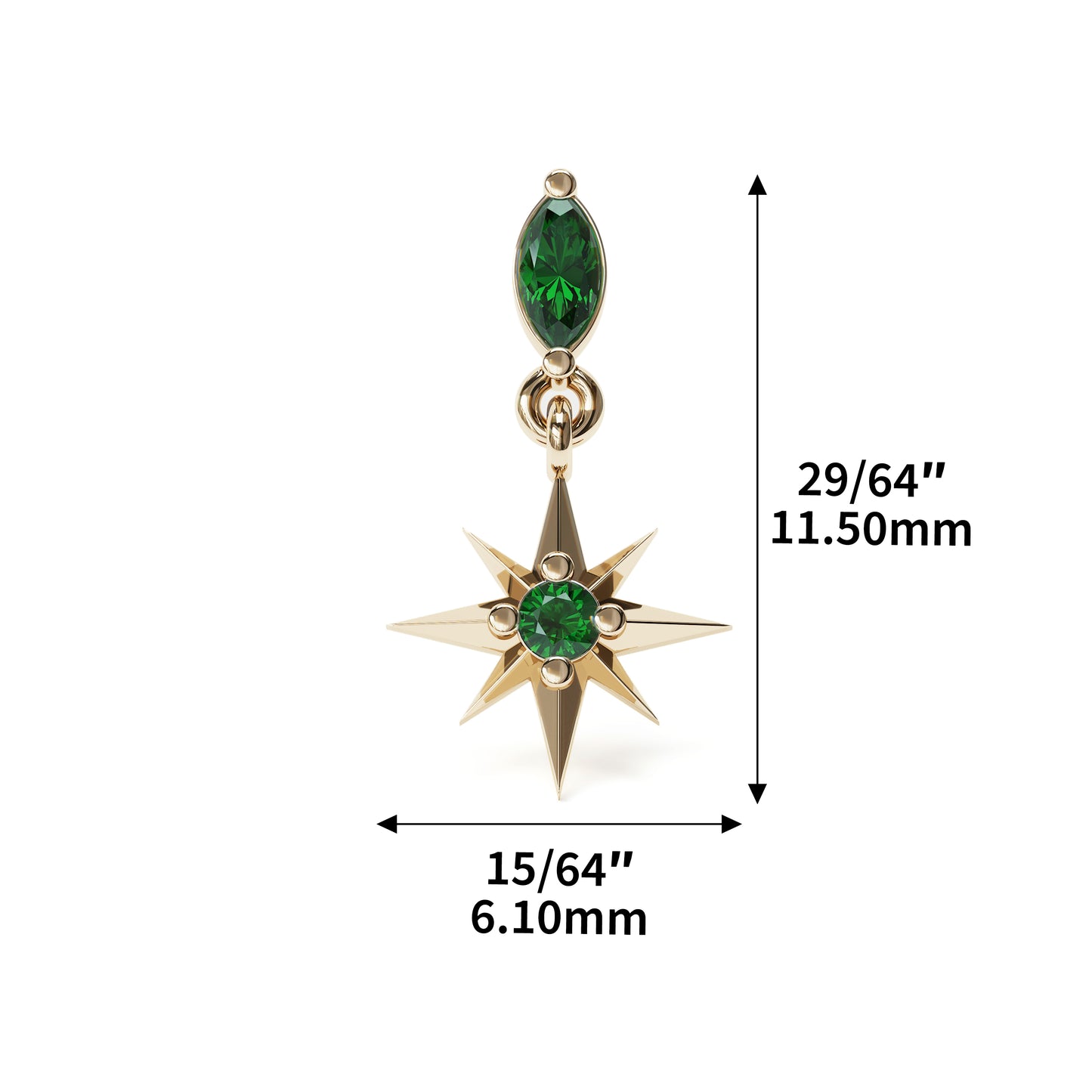 14K Gold Emerald Starburst Dangle Threadless End