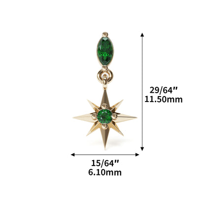 14K Gold Emerald Starburst Dangle Threadless End
