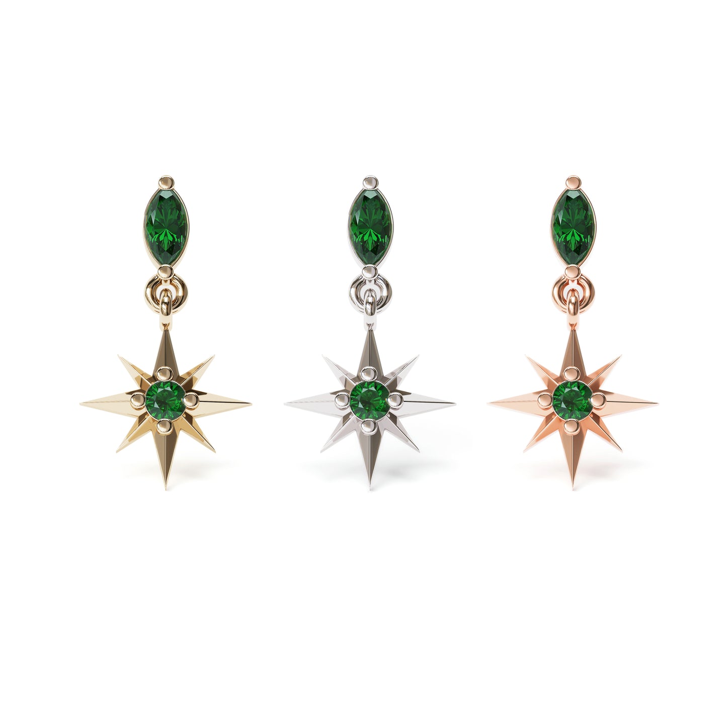 14K Gold Emerald Starburst Dangle Threadless End
