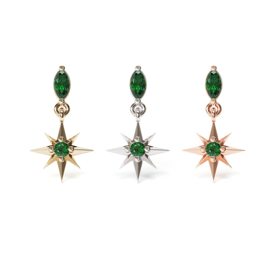 14K Gold Emerald Starburst Dangle Threadless End