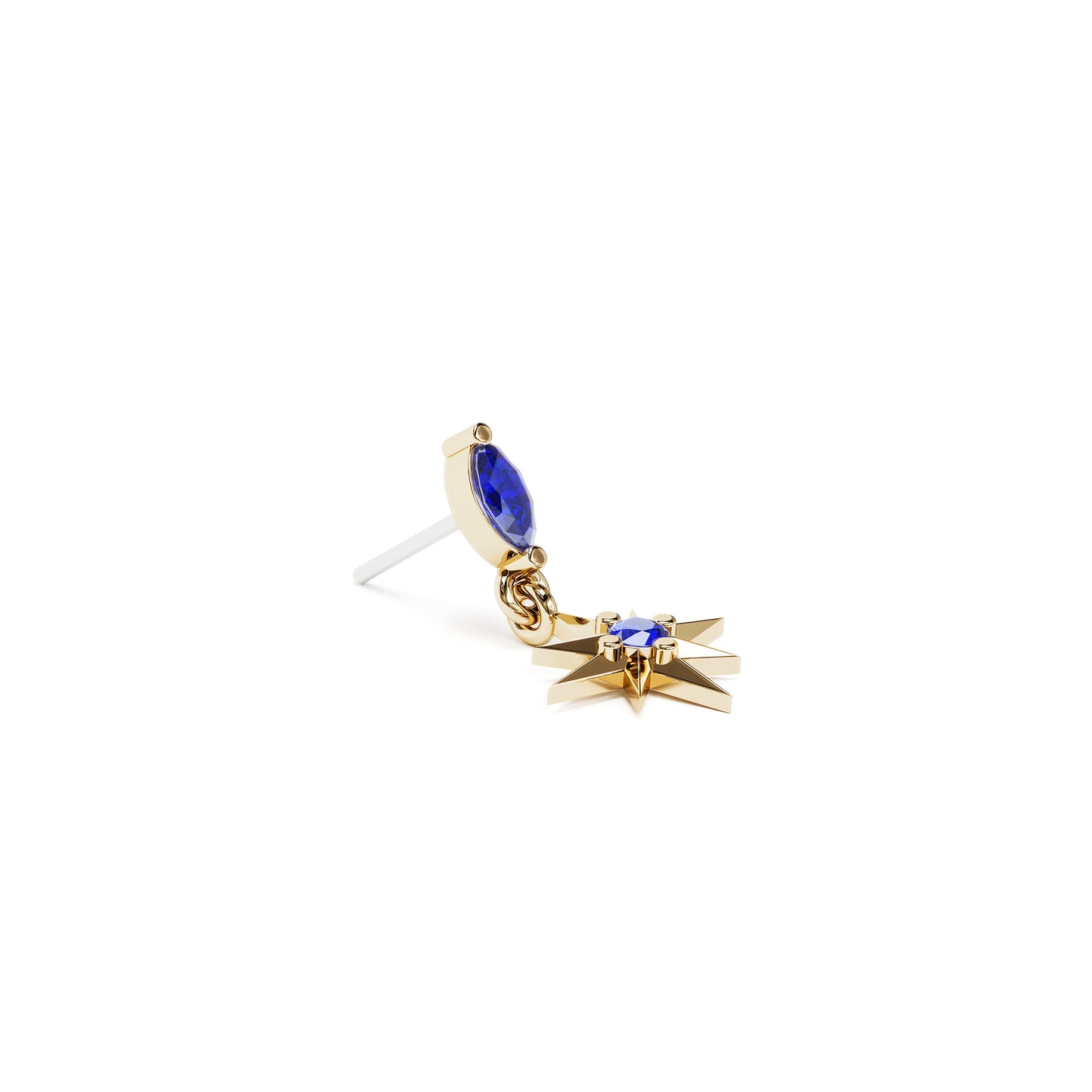 14K Gold Sapphire Starburst Dangle Threadless End