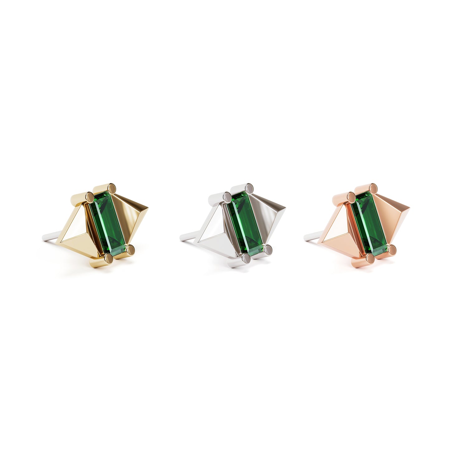 14K Gold Baguette Emerald Pyramid Threadless End