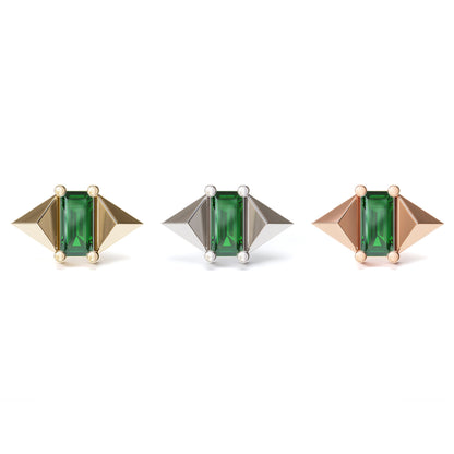 14K Gold Baguette Emerald Pyramid Threadless End