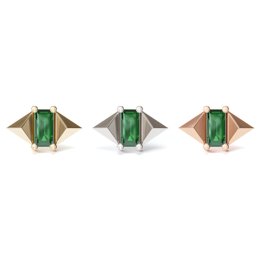 14K Gold Baguette Emerald Pyramid Threadless End