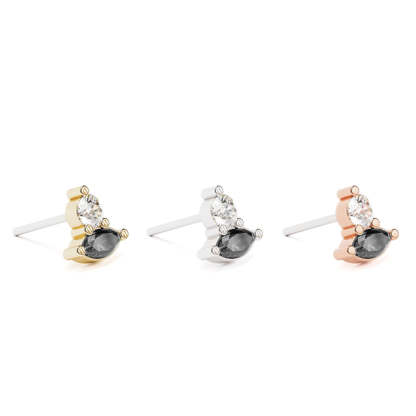 14K Gold Marquise Multi-Shape Black and White Diamond Threadless End