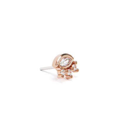 14K Gold Marquise Round Diamond Sunrise Threadless End
