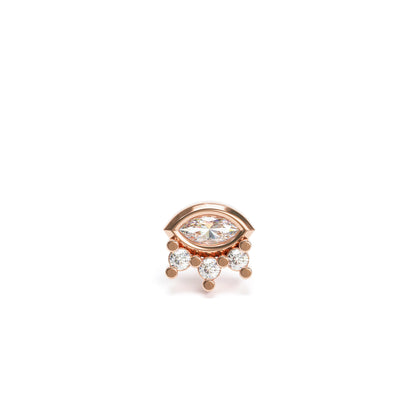 14K Gold Marquise Round Diamond Sunrise Threadless End