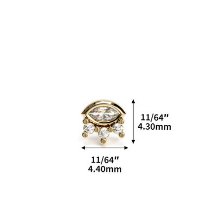 14K Gold Marquise Round Diamond Sunrise Threadless End