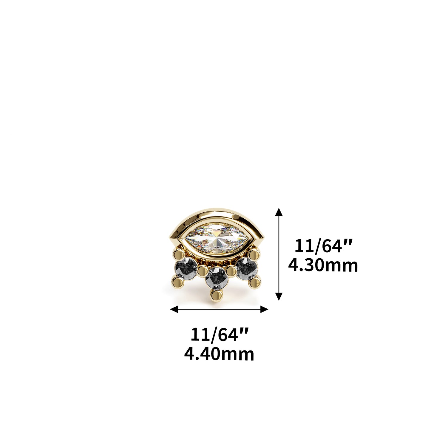 14K Gold Marquise Round Black and White Diamond Sunrise Threadless End
