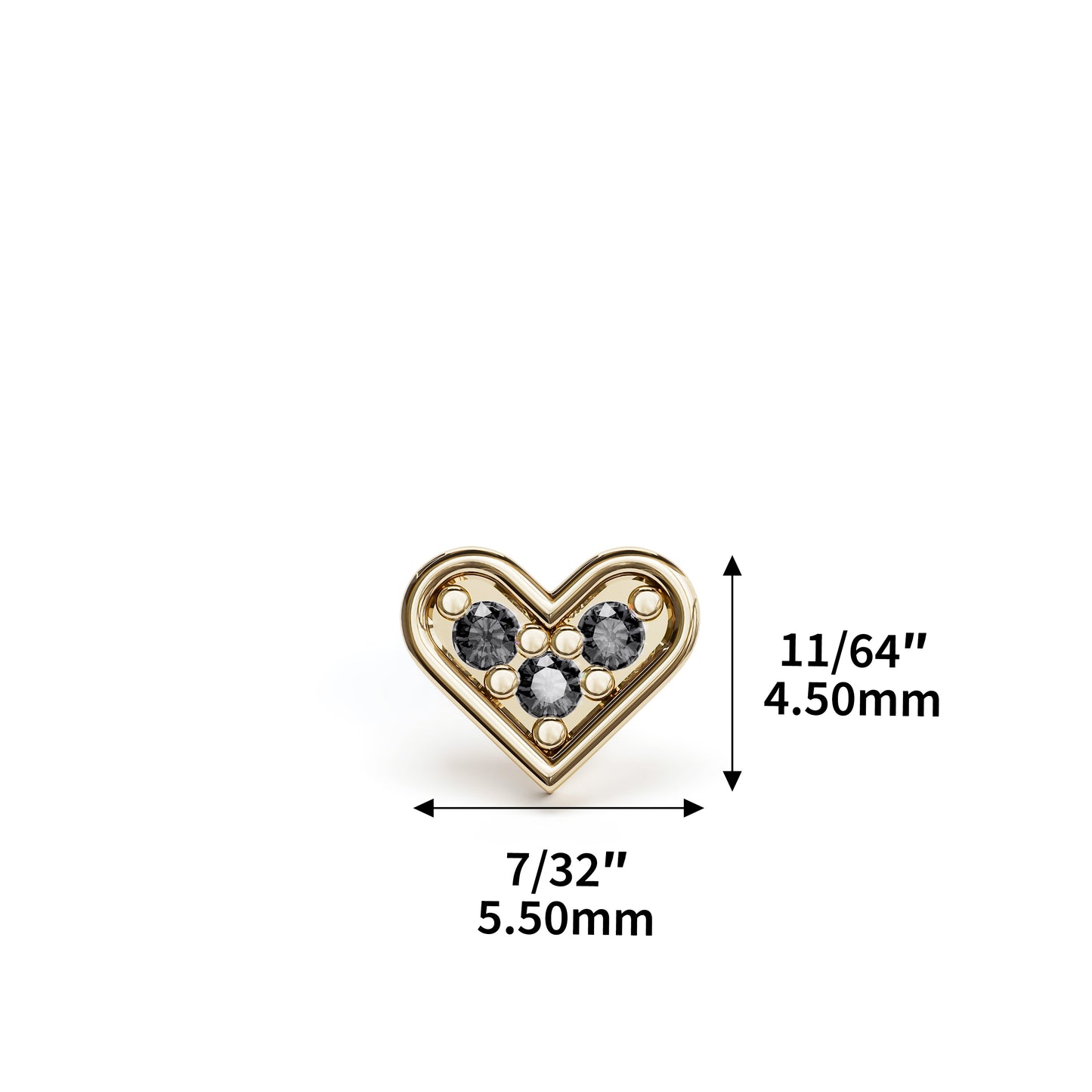 14K Gold Black Diamond Heart Threadless End