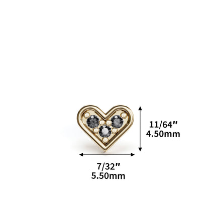 14K Gold Black Diamond Heart Threadless End
