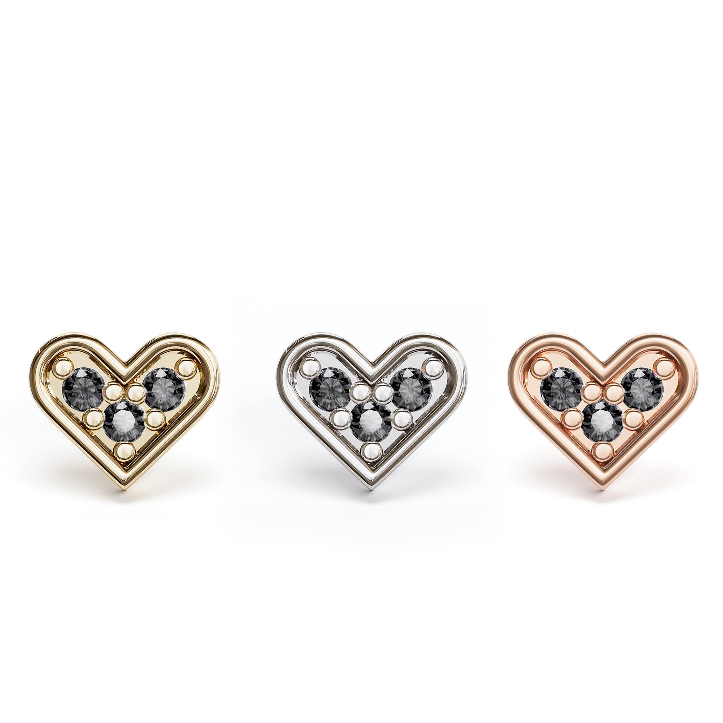 14K Gold Black Diamond Heart Threadless End