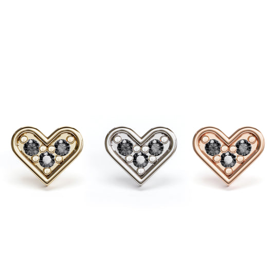 14K Gold Black Diamond Heart Threadless End