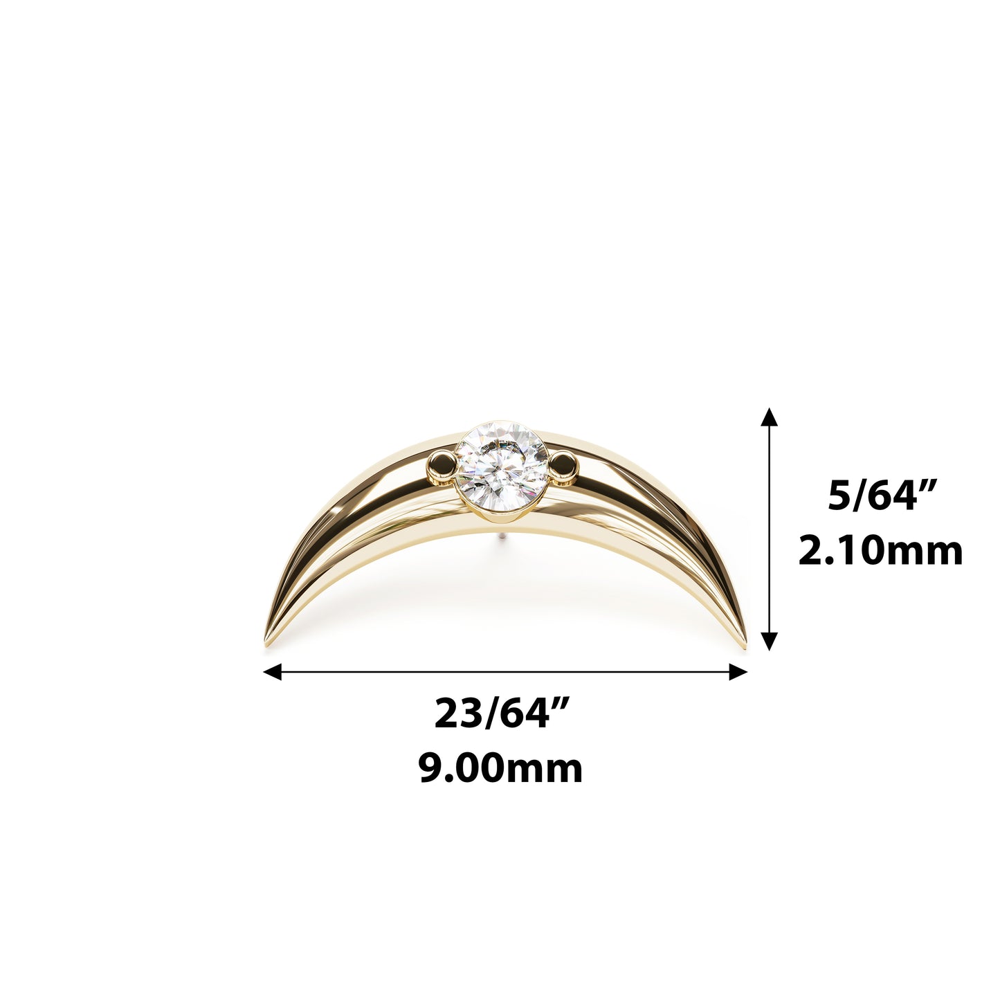 14K Gold Diamond Crescent Moon Threadless End
