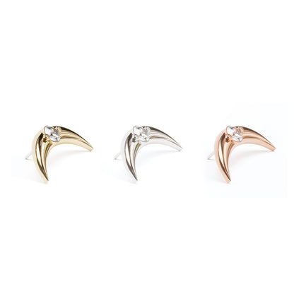 14K Gold Diamond Crescent Moon Threadless End