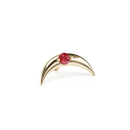 14K Gold Ruby Crescent Moon Stud