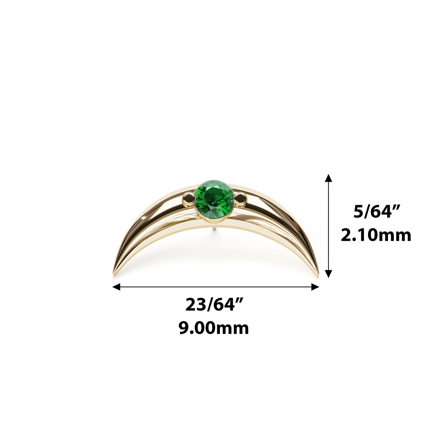 14K Gold Emerald Crescent Moon Threadless End