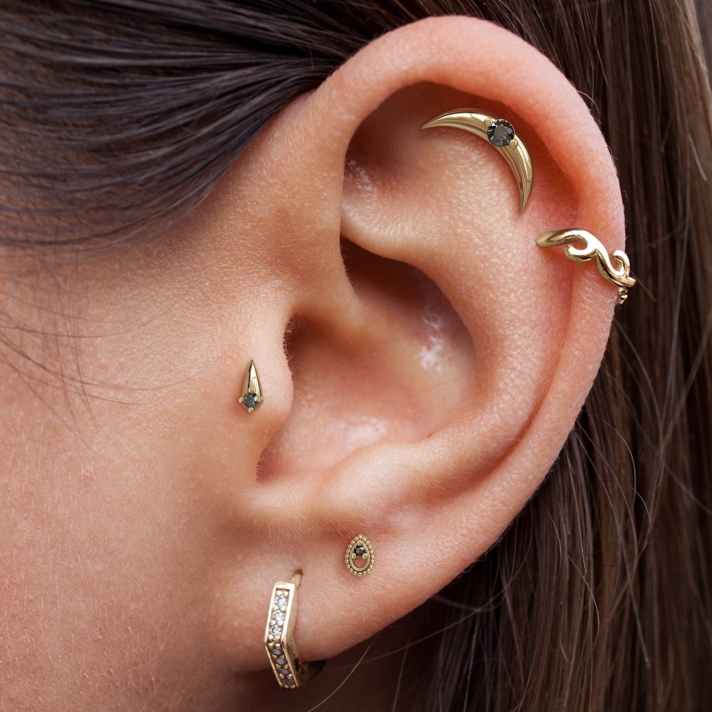 14K Gold Double Black Diamond Threadless End
