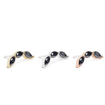 14K Gold Trio Marquise Black Diamond Curved Threadless End