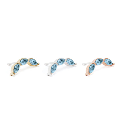 14K Gold Trio Marquise Blue Topaz Curved Threadless End