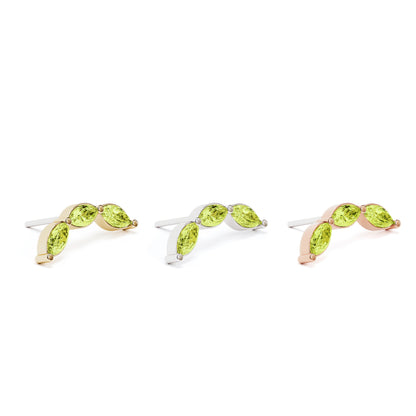 14K Gold Trio Marquise Peridot Curved Threadless End