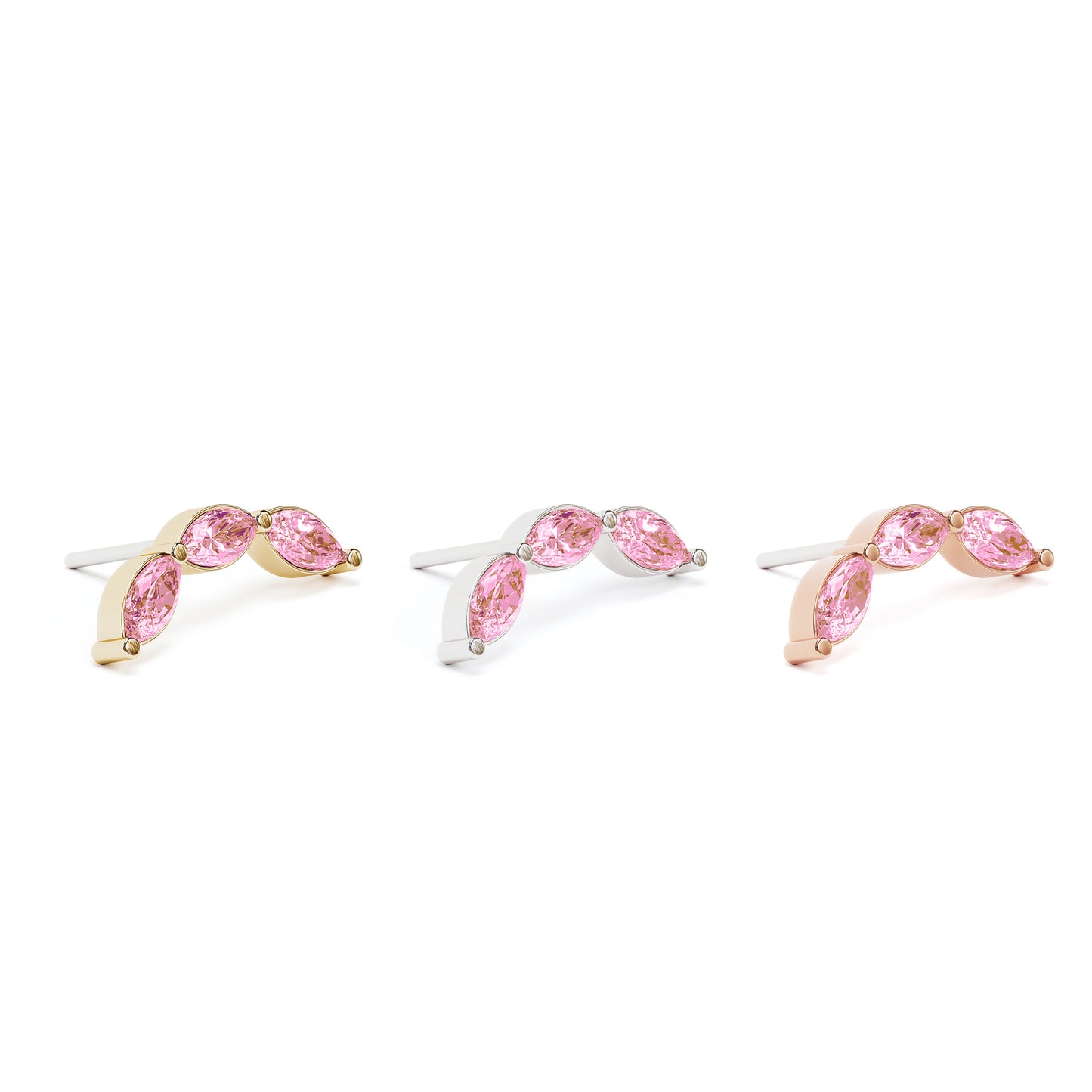 14K Gold Trio Marquise Pink Tourmaline Curved Threadless End