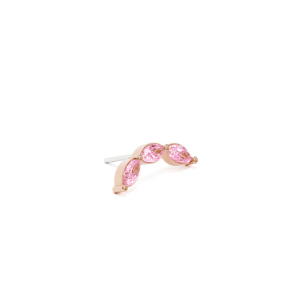 14K Gold Trio Marquise Pink Tourmaline Curved Threadless End