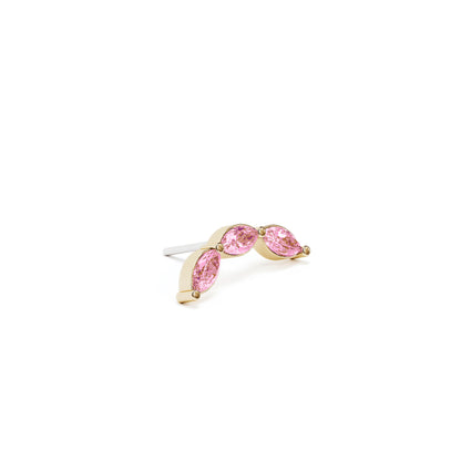 14K Gold Trio Marquise Pink Tourmaline Curved Threadless End