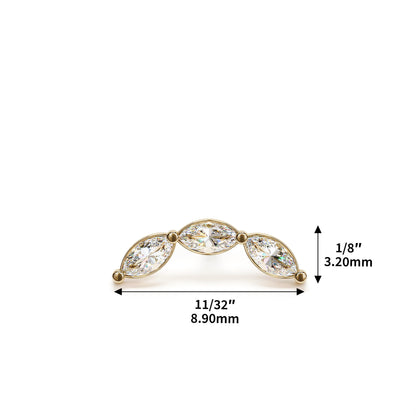14K Gold Trio Marquise Diamond Curved Threadless End