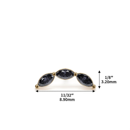 14K Gold Trio Marquise Black Diamond Curved Threadless End