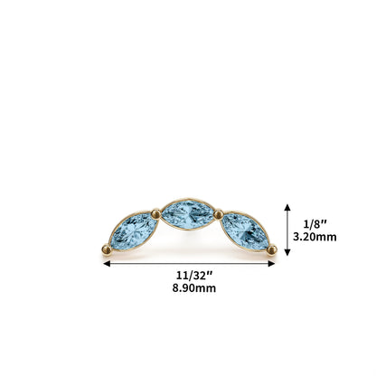14K Gold Trio Marquise Blue Topaz Curved Threadless End