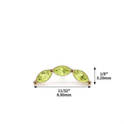 14K Gold Trio Marquise Peridot Curved Threadless End