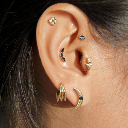 14K Gold Trio Marquise Black Diamond Curved Threadless End