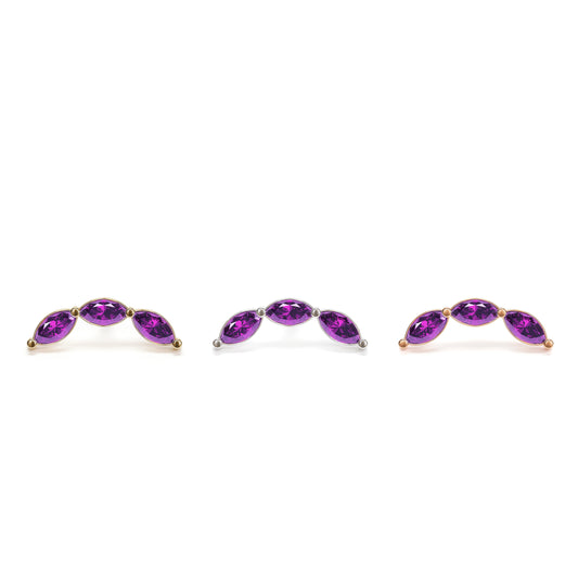 14K Gold Trio Marquise Amethyst Curved Threadless End