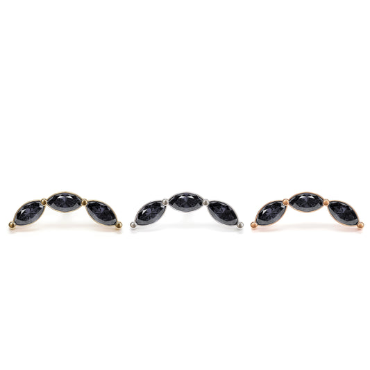 14K Gold Trio Marquise Black Diamond Curved Threadless End