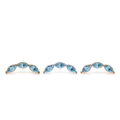14K Gold Trio Marquise Blue Topaz Curved Threadless End